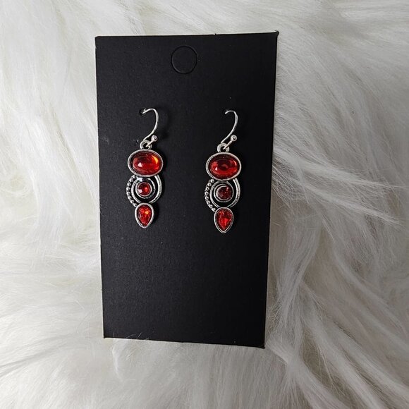 🏆185 Garnet Silver Spiral Dangle Earrings - Picture 4 of 5